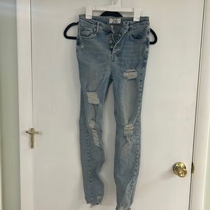 Free people high rise distressed Jean with stretch